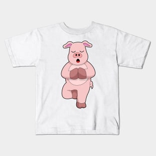 Pig at Yoga on a Leg Kids T-Shirt